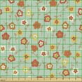 thumbnail image 2 of Ambesonne Floral Fabric by the Yard Upholstery, Vintage Style Summer Blooms, 2 Yards, Almond Green Vermilion, 2 of 5