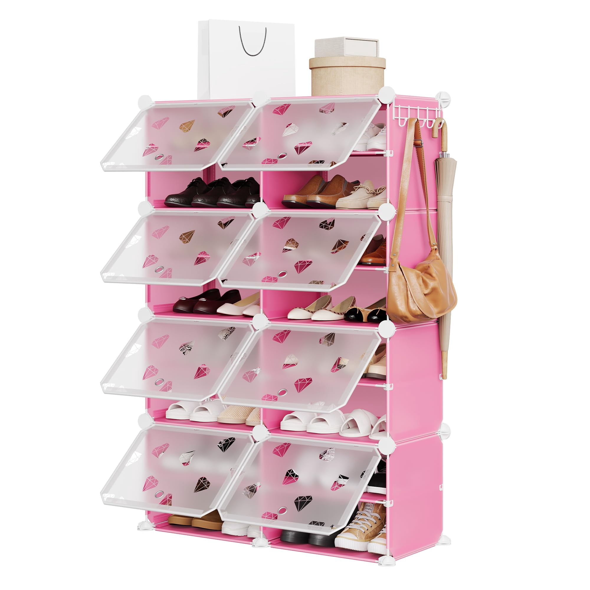 Panapinka 6-Tier 24-Pair Expandable Shoe Rack Organizer with 2 Hooks Slim Space Saving Storage Shelf for Entryway Closet Mudroom & Apartment