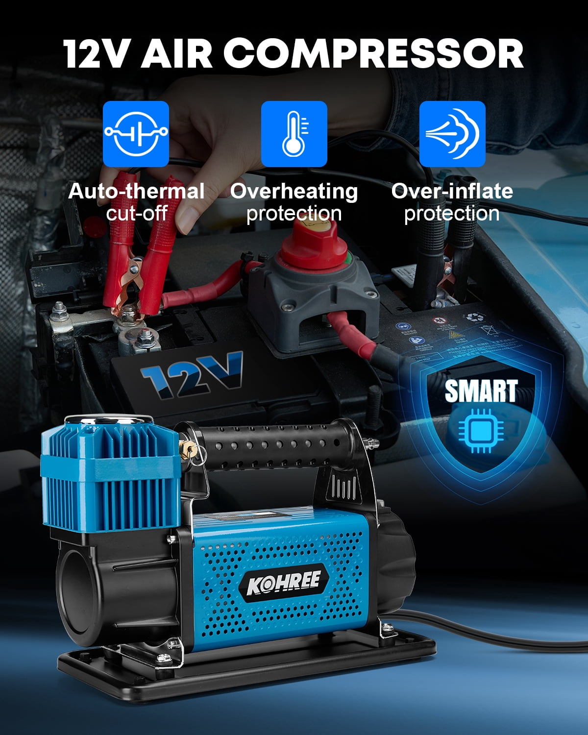 Kohree 12V Air Compressor Offroad, Heavy-Duty Truck Tire Inflator,Portable Air Pump 150 Psi Fast Inflation for Off-road Vehicle,4x4 Vehicle,Truck,SUV,RV,ATV