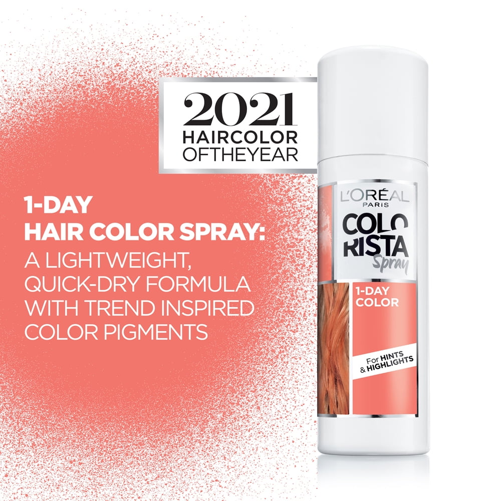 L'Oreal Paris Colorista Hair Makeup Temporary 1-Day Hair Color Spray, Coral  Pink, 2 oz 