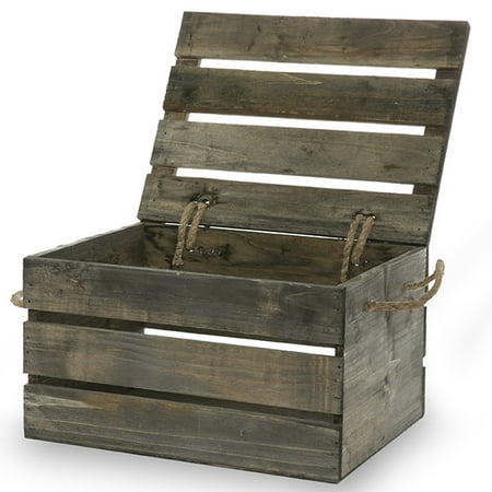 Garden Winds Antique Grey Wooden Crate Storage Box with Lid - Medium 11in