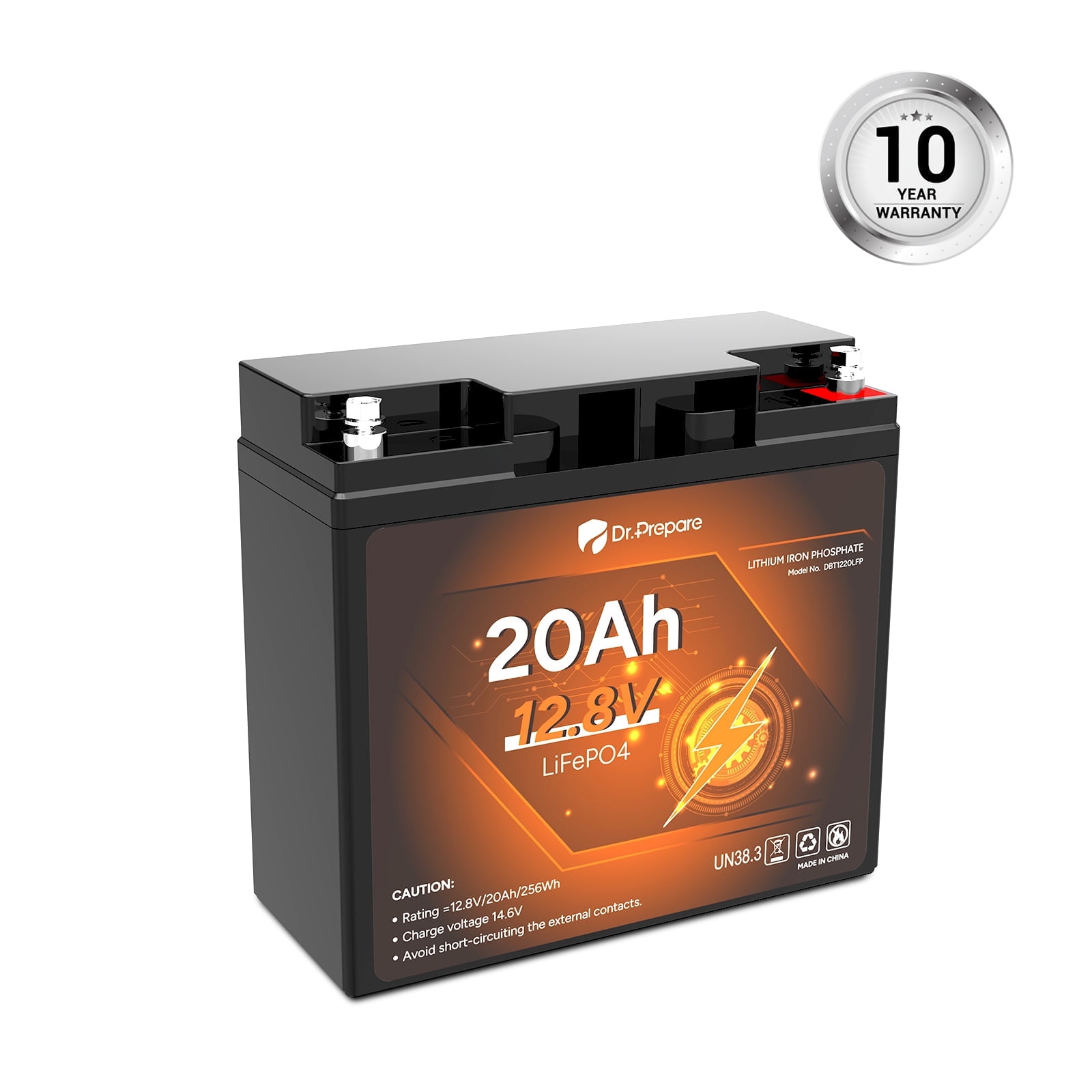 Dr. Prepare 12V 20Ah Lithium Battery, Built-in BMS, 4000+ Cycles LiFePO4 Battery, for Outdoor Fish Finder/Radio/Lighting/RV traveling