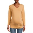 thumbnail image 4 of Oh! Mamma Maternity Women's Ruched V-Neck T-Shirt with Long Sleeves (Women's and Women's Plus), 4 of 6