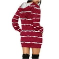thumbnail image 3 of Cavosen Casual Dresses for Women Short Red Long Sleeve Hoodie Dress Mini Sweatshirt Pullover Hooded Neck Knee Length Dress Striped Loose Dress with Pocket Fall Winter Clothes L, 3 of 5