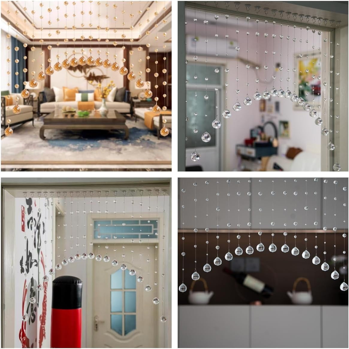 20 Strings Crystal Beaded Curtain  Arched Door String Hanging Doorway Room Divider Suitable For Home Coffee House Bedroom Restaurant. (chamgagne)