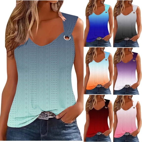 Rvasteizo Camisole Tops for Women Gradient Sleeveless V Neck Light Summer Ladies Daily Casual Loose Tank Blouse