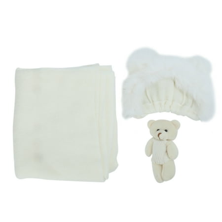 

Baby Photography Props Skin-friendly Baby Photography Outfit Practical For Baby Boys Or Girls Aged 0-1 Month For Unforgettable Photographs Baby Gifts White Hat + Wrap + Doll