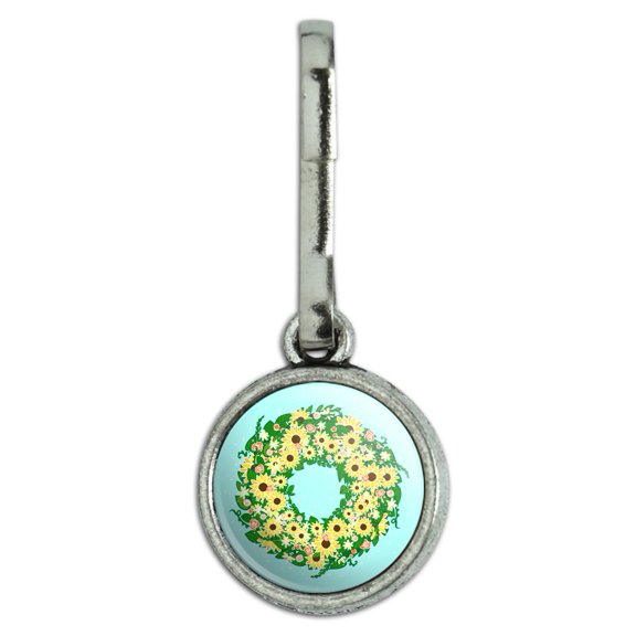Summer Wreath Sunflowers Antiqued Charm Clothes Purse Suitcase Backpack Zipper Pull Aid