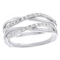 AFFY White Natural Diamond Solitaire Twist Wrap Ring in 10k White Gold (0.25 Cttw)