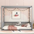 IVV Full Size Canopy Floor Bed Frame with Fence for Kids, 4Poster