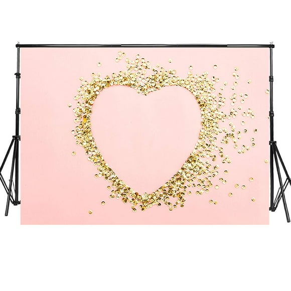Sensfun 8x6ft Pink Photo Backdrop Shining Golden Heart-Shape Sequins on Pink Photography Background for Wedding Sweet 16 Birthday Party Valentine's Day Photobooth Banner Photo Studio Props(WP075)