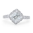 thumbnail image 2 of Cushion Cut Lab Created Moissanite Diamond Vintage Floral Design Engagement Wedding Ring In 14K White Gold Over Sterling Silver(VVS1/G-H,1 Cttw)-4.5, 2 of 7