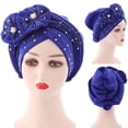 thumbnail image 3 of Meidiya Shiny Women Turban African Pattern Headwrap Colorful Rhinestone Pre-Tied Flower Knot Bonnet Hat for Women Girls, 3 of 8