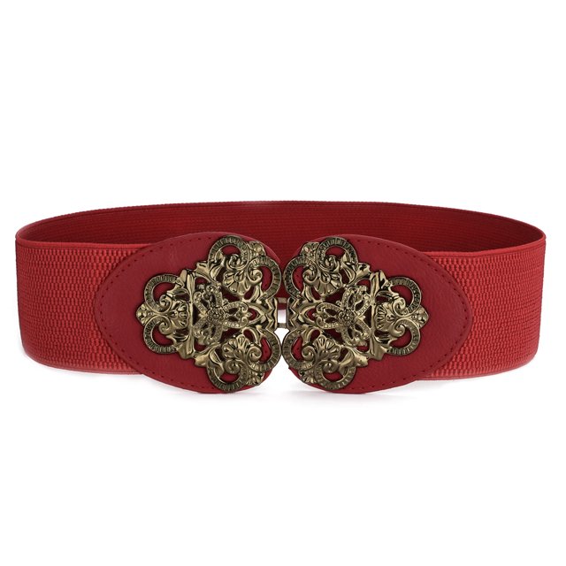 Cinturones elásticos texturizados con hebilla simétrica de metal INSPIRE CHIC para mujer Rojo Talla única