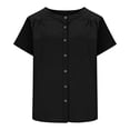 thumbnail image 6 of Resicozy Linen Button Down Shirts for Women Crew Neck Short Sleeves Blouse Lightweight Loose Fit Casual Tops Black XL, 6 of 6