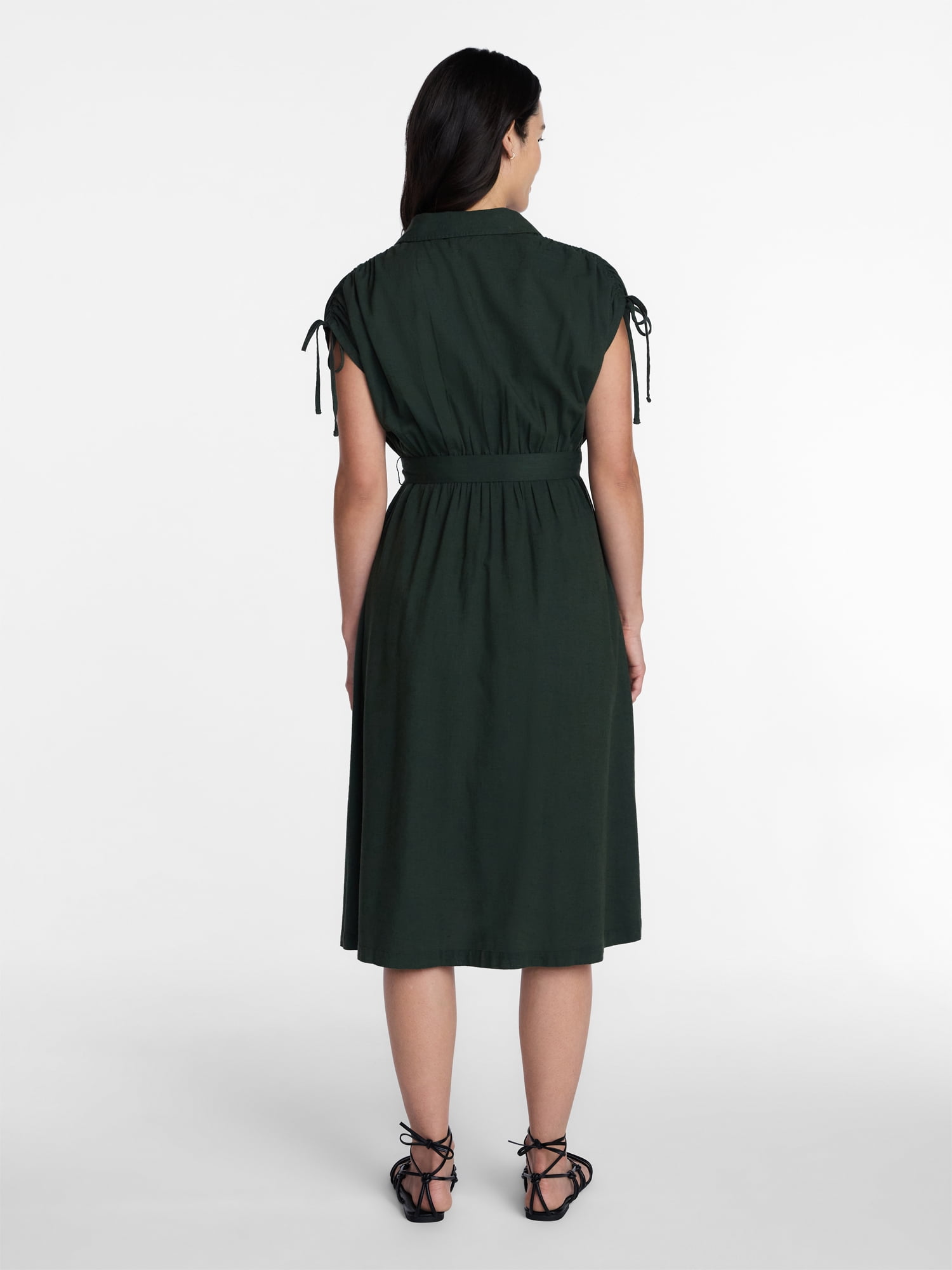 Time and Tru Women's Short Sleeve Midi Linen Shirt Dress, Sizes XS-XXXL