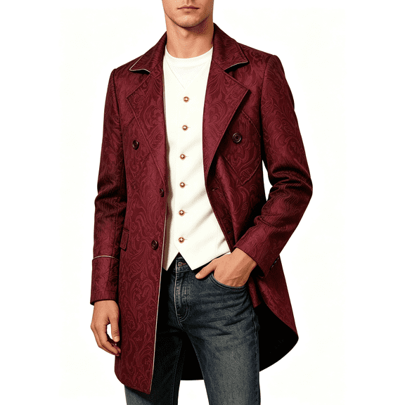 Atkumj Mens Medieval Costume Trendy Mock Two-Piece Color Block Lapel Vintage Halloween Costumes Casual Solid Color Mens Tuxedo Jacket S