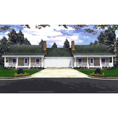 House Plan Gallery - HPG-1200 - 1200 sq ft - 1 Bedroom - 1 Bath Small Duplex House Plans - Single Story Printed Blueprints - Simple to Build (5 Printed Sets)