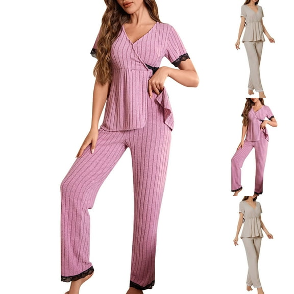 Bovxnpu Pajamas for Women Set Loungewear Set, Plus Size Pajama Sets For Women 2 Piece Short Sleeve Pajamas Sets With Long Pants Sleepwear Casual Loose Lounge Sets