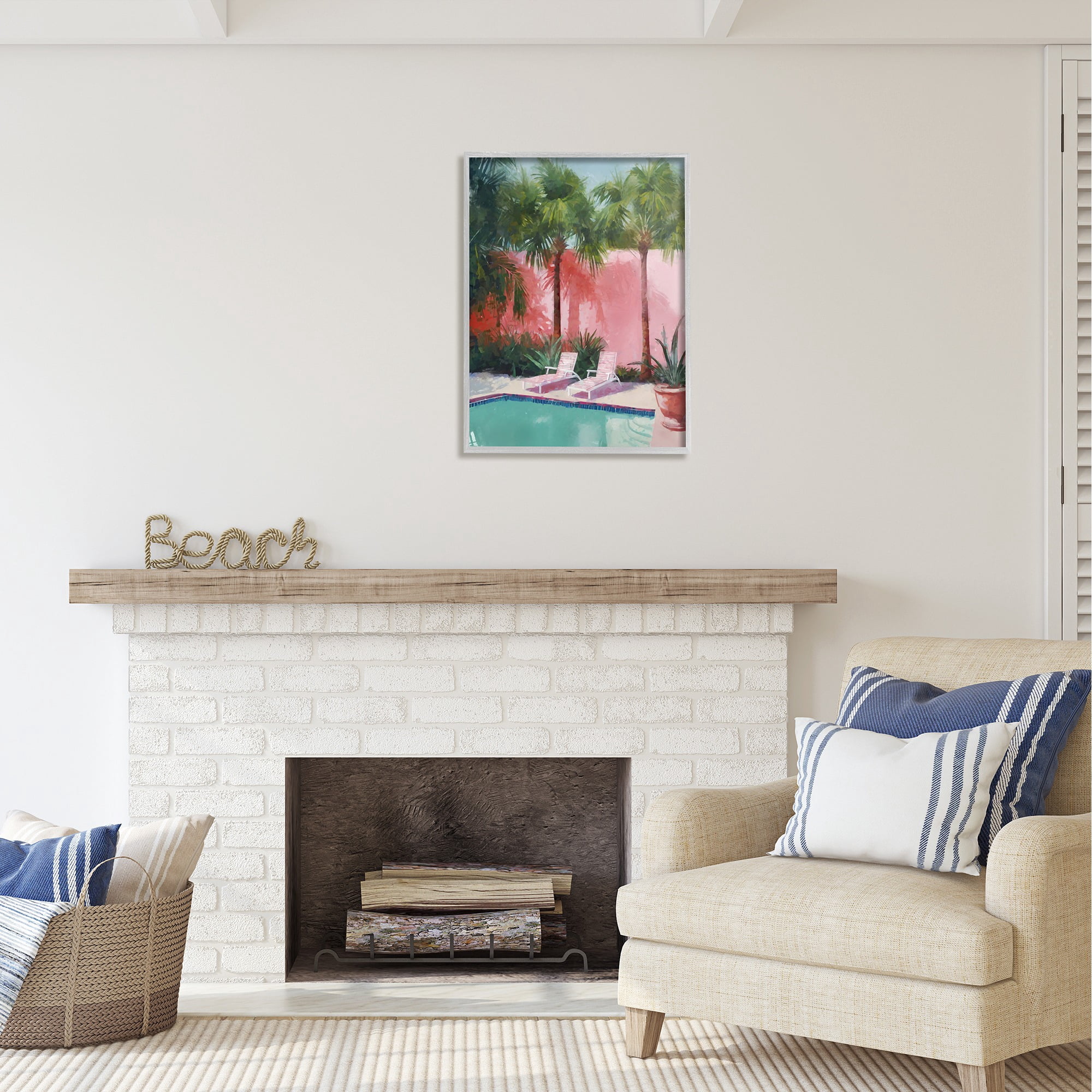 Stupell Industries Tropical Summer Pool Botanical & Floral Painting Gray Framed Art Print Wall Art, 24 x 30