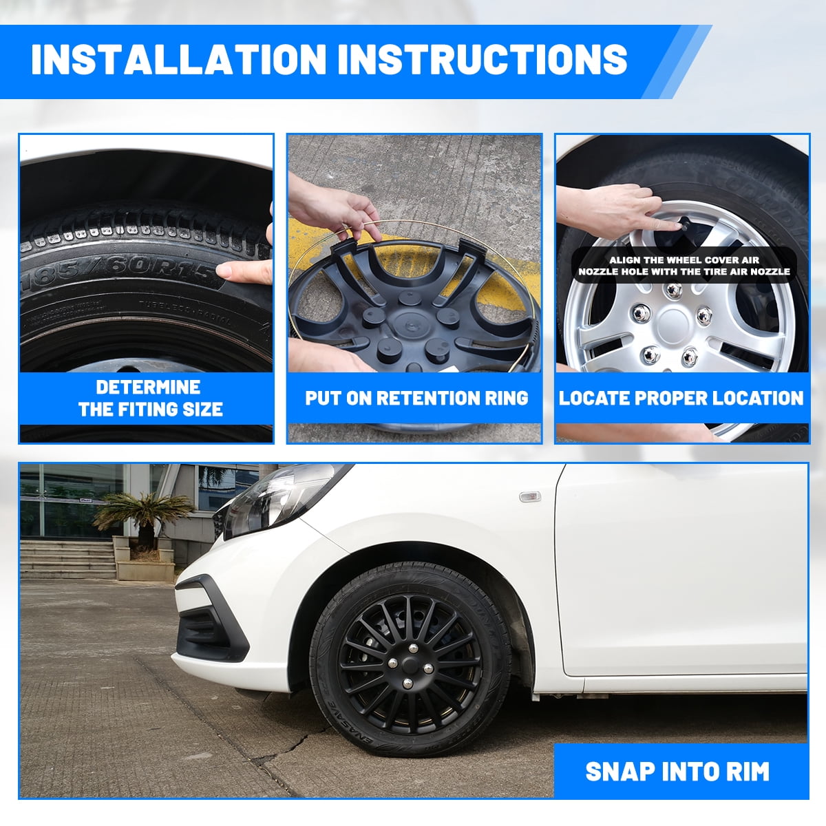 Winjet 15" Wheel Covers & Hub Caps ABS Alloy Black,4 Pack