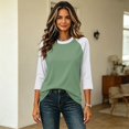 thumbnail image 7 of Tops for Women 3/4 Sleeve Women's Color Block Tops Casual Dressy Crew Neck Shirts Blouses Trendy Fall Loose Fit Outfits,L, 7 of 7