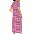 thumbnail image 5 of Women Zip Front Nightgown Short Sleeve Plaid Sleep Dress Soft Cotton Loungewear Long Housecoat with Pockets, 5 of 6