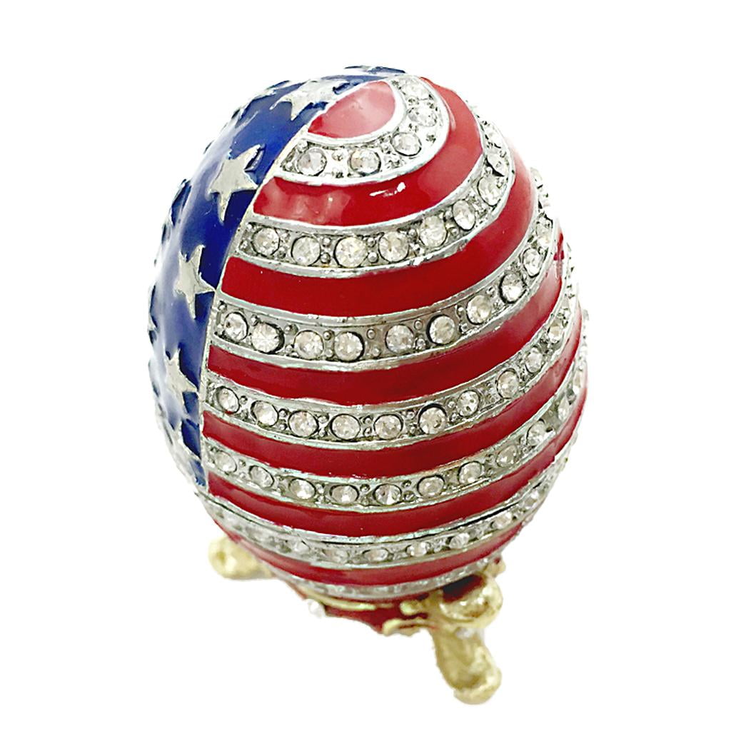 Retro Crystaled Stars And Stripes Enamel Egg Trinket Jewelry Decoration Gifts Silver