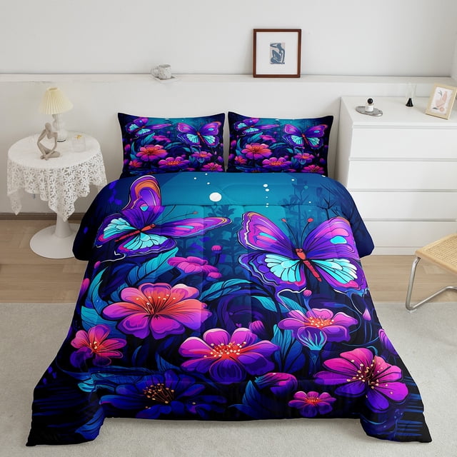 YST Wild Butterfly Bedding Set, Queen, Pink Floral