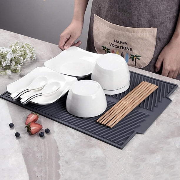 Tapete de Silicona para Secar Platos, Tapete Escurridor de Trastes, Escurridor de Platos de Silicona, Antideslizante, Resistente al Calor, para Encimera o Fregadero de Cocina, Refrigerador