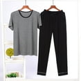 thumbnail image 2 of Loopsun Mens Pajama Sets, Men Fashion Pajama Solid Casual Round Neck Short Sleeve Shirt and Pants Set Sleepwear Black,L, 2 of 4
