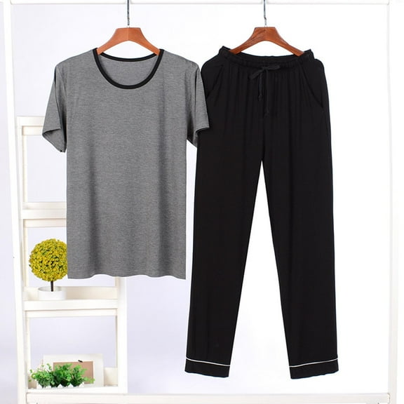 Men Pajama Sets Men Fashion Pajama Solid Casual Round-Neck Short Sleeve Pants Set Sleepwear Mens Loungewear Set Matching Pajama Set for Men Plus Size Pajamas for Men Set