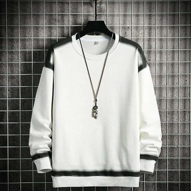 pstuiky manga larga para hombre, Sudadera con capucha y cuello redondo de manga larga con bloques de color para hombre Tops casuales para hombres l
