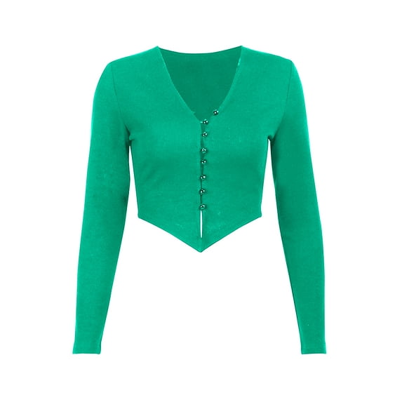 SAYOO Women's Crochet Cardigan Ribbed Long Sleeve Single-breasted Solid Color V-neck Knitwear, Black/ Green