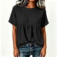thumbnail image 6 of Craaazy Short Sleeve Tops for Women Loose Fit Solid Color Crew Neck Pleated Peplum Cotton Linen Blend Top Casual Summer Blouse for Daily Summer Wear, 6 of 6