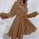 thumbnail image 2 of Vestido de manga larga para mujer Botones de cuello vuelto Cintura elástica Mini vestido informal de Abanopi Beige/Medio, 2 of 7