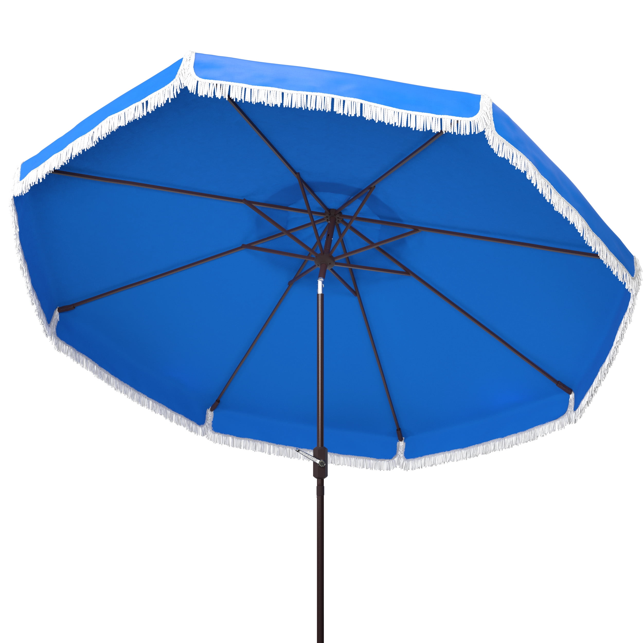 SAFAVIEH Milan 9' Market Crank Fringe Tilt Patio Umbrella, Pacific Blue
