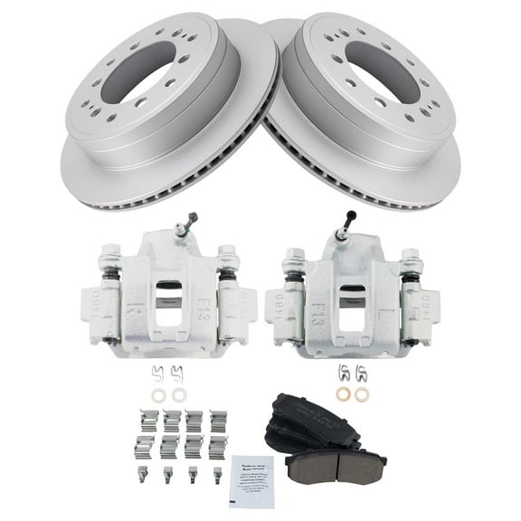 TRQ Rear Brake Pad & Rotor Kit Brake Caliper Brake Pads Brake Rotor Ceramic Vented Premium G-Coated Fits Select 2010-2014 Toyota FJ Cruiser