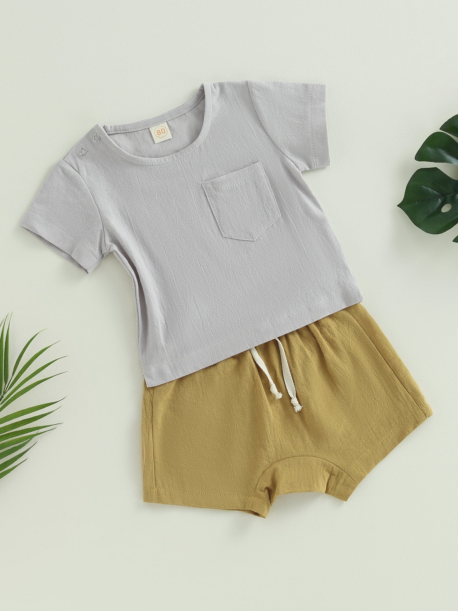 ZAXARRA Baby 2 Piece Shorts Sets Solid Color Short Sleeve Newborn