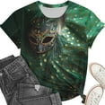 thumbnail image 4 of YueHuiYing Womens Short Sleeve Tops Mardi Gras Costumes Fashion Round Neck Mask Print Blouse T-shirt, 4 of 6