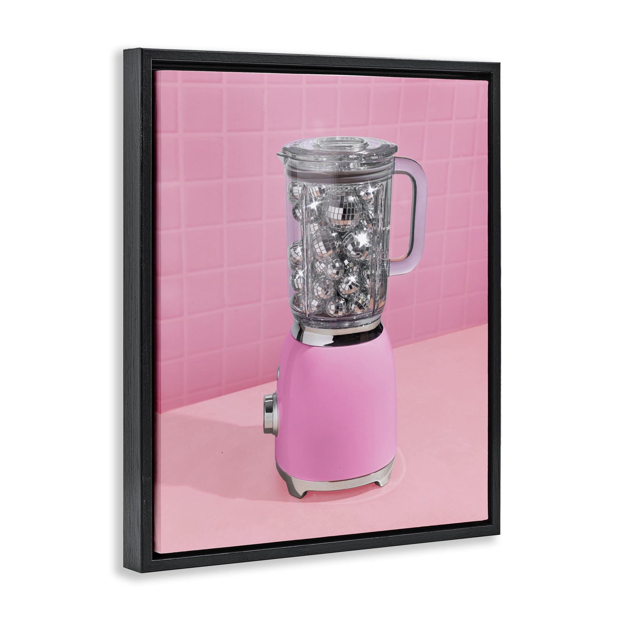 Stupell Industries Disco Drink Blender over Pink Black Framed Floater Canvas Wall Art, design by LISH Creative