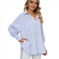 thumbnail image 2 of Camisas de Rayas con Botones para Mujer, Blusas Tipo Túnica de Larga, Azul, XXL, 2 of 9