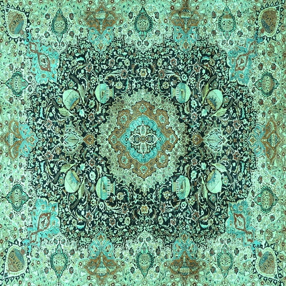 Ahgly Company Machine Washable Indoor Square Persian Turquoise Blue Traditional Area Rugs, 6' Square
