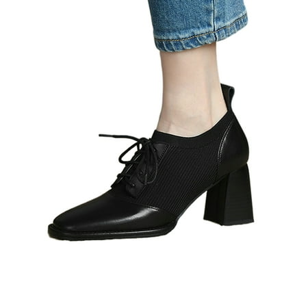

Woobling Women Comfort High Heels Chunky Heel Casual Fashion Pumps Black 5.5