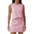 thumbnail image 3 of Two Piece Skirt Sets for Women Vacation Outfits Skirt Crew Neck Top Lounge Sets Pink S, 3 of 7