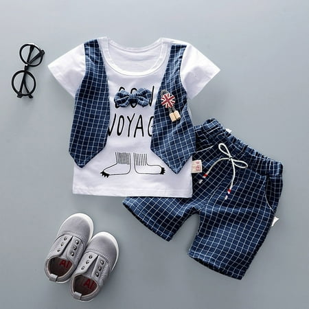 

Suits for Boys Gentleman Bow T-Shirt Shorts Pants Round Neck Casual Sporty Style Kids formal Suits for Boys