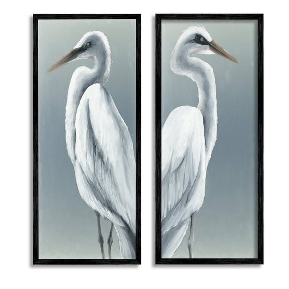 Stupell Industries Nautical Egret Portraits Animals & Insects Painting Black Framed Art Print Wall Art, 10 x 24, Set of 2