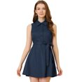 thumbnail image 1 of INSPIRE CHIC Vestido Sin Mangas Para Mujer Con Cuello En Punta Y Lazo En La Cintura Vestidos Acampanados Azul oscuro M, 1 of 5