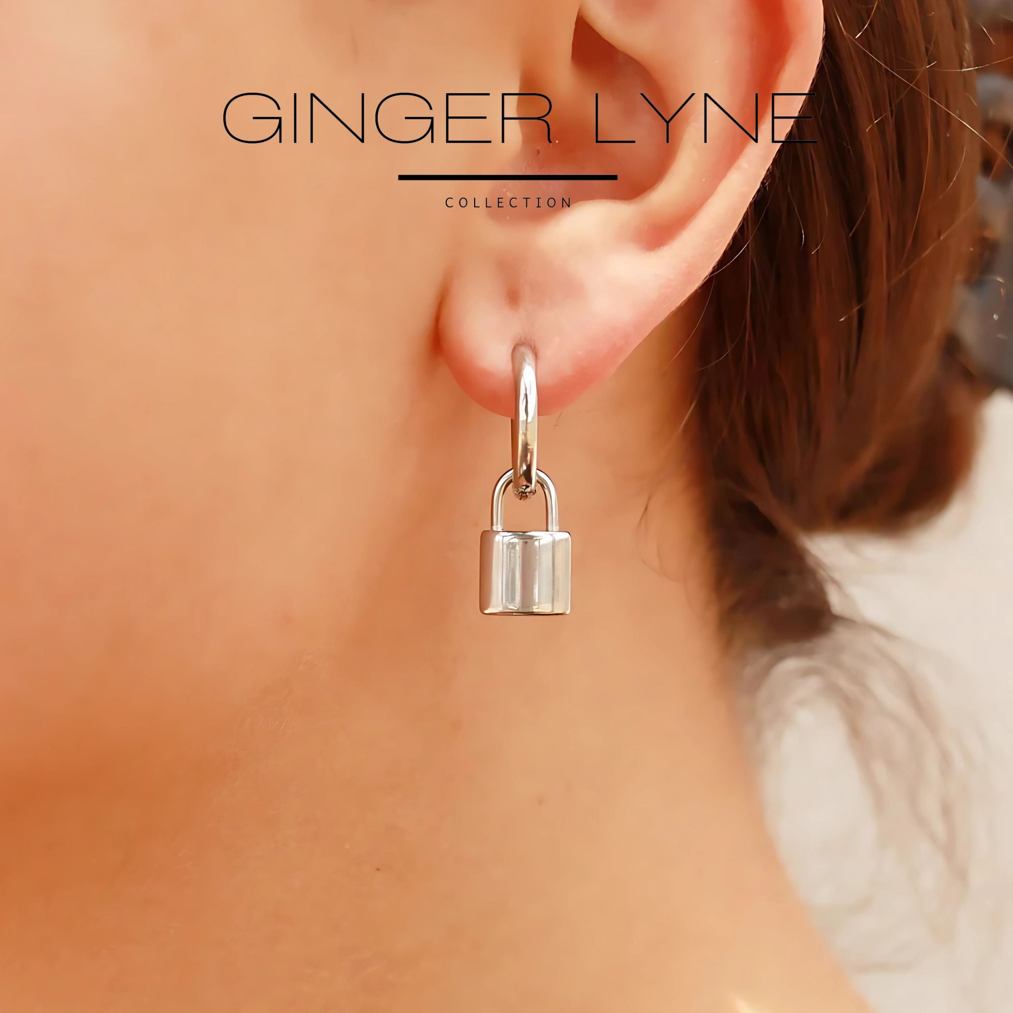 Padlock Dangle Hoop Earrings for Women Gold or Silver Stainless Steel Ginger Lyne Collection