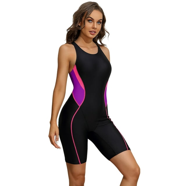 Charmo Maillots de Bain une Pièce pour Femmes à Jambes Courtes Style Boyleg, Dos Nageur, Athlétiques